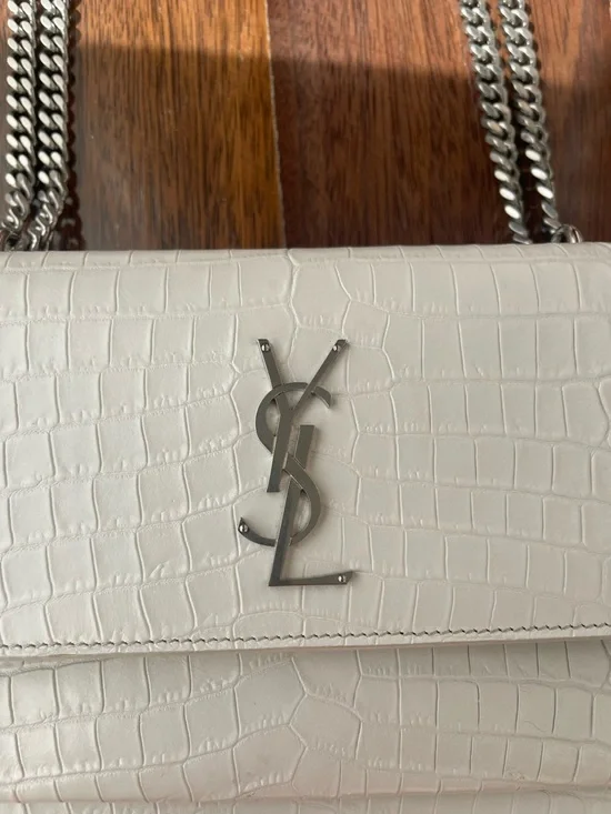 Saint Laurent YSL Kate White Croc Embossed Leather Chain Shoulder Bag - Picture 6 of 8